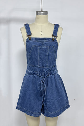 Casual Tie-Waist Denim Romper