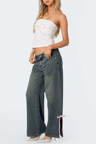 Wide-Leg Denim Jeans with Side Slits