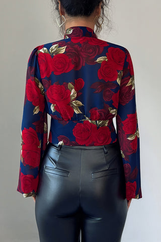 Floral Button-Up Blouse with Patterned Design