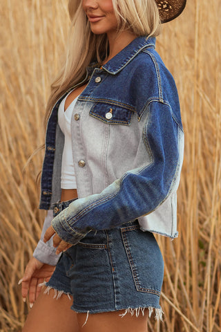 Cropped Two-Tone Denim Jacket