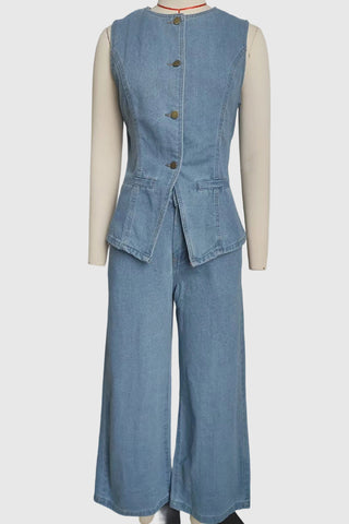 Sleeveless Button-Front Vest Set