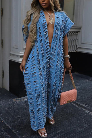 Distressed Denim Jumpsuit