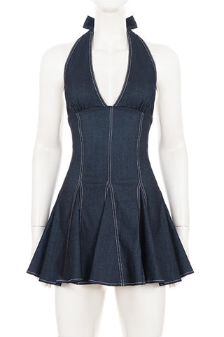 Halter Neck Denim Dress