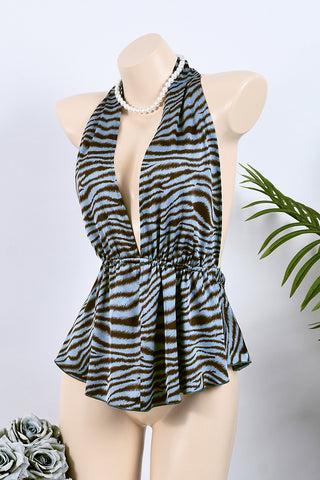 Plunge Neck Zebra Print Tank Top