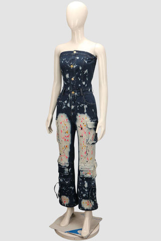 Strapless Paint-Splatter Jumpsuit