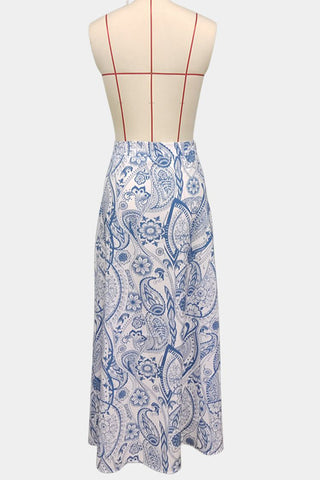 Paisley High-Slit Midi Skirt