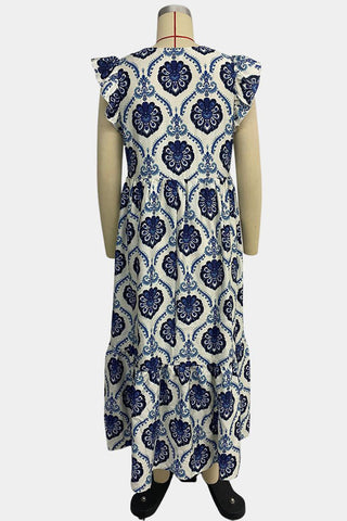 Floral-Print Ruffle Sleeve Casual Dress