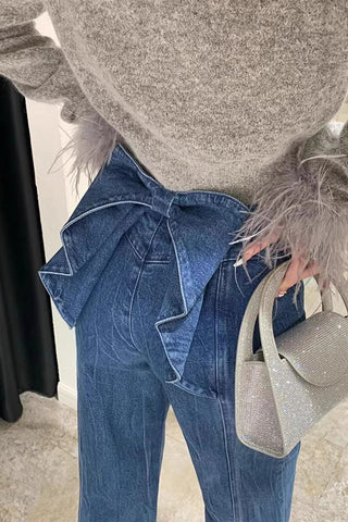 Bow Detail Denim Straight Jeans