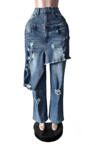 Distressed Jeans with Skirt Overlay