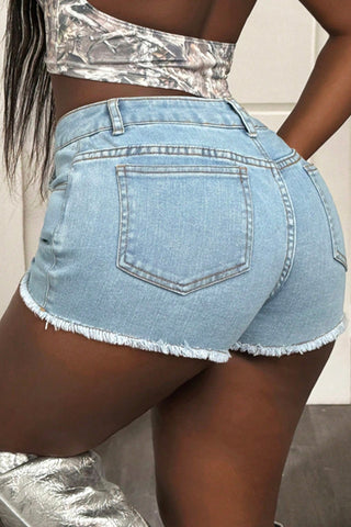 Eyelet-Embellished Denim Shorts