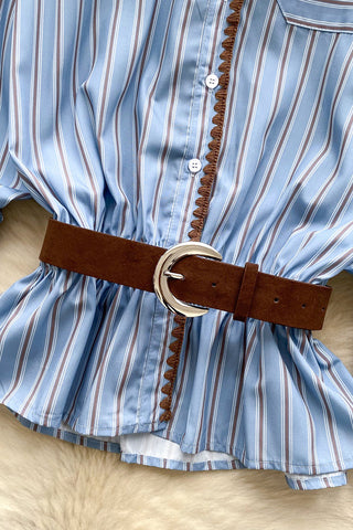 Striped Shirt with Belt Detail