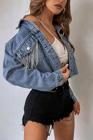 Studded Cropped Denim Jacket