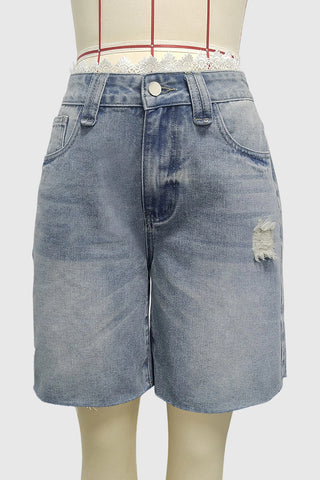 Distressed High-Waist Denim Shorts