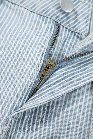 Stripe Button Pocket Wide Leg Jeans