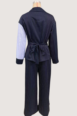 Asymmetrical Pinstripe Pants Set