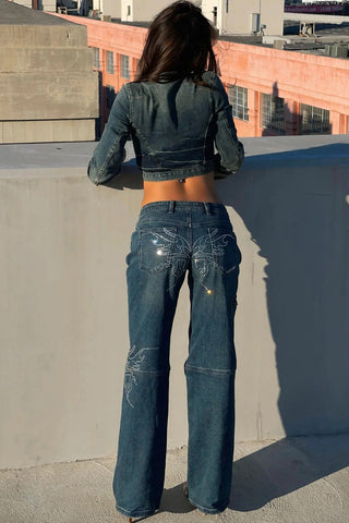 Embellished Straight-Leg Denim Jeans