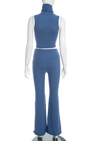 High-Neck Crop Top and Flared Pants Set
