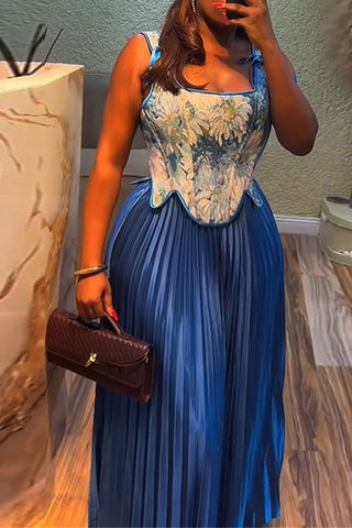 Floral Corset and Pleated Skirt Set