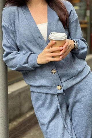 Casual Button Cardigan and Pants Set