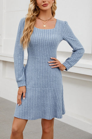 Ribbed Long Sleeve Casual Dress