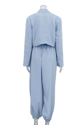 Cropped Blazer and Elastic Waist Pants Set