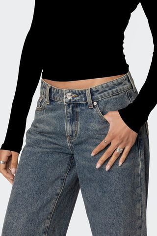 Leopard Heart Pocket Straight Leg Jeans