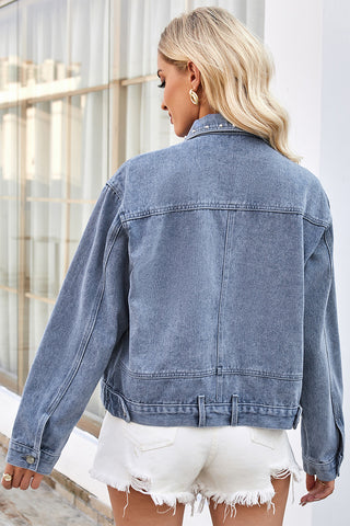 Studded Button-Front Denim Jacket
