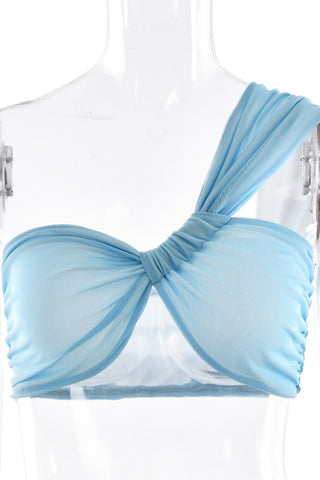 One-Shoulder Mesh Two-Piece Set