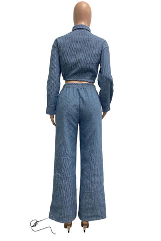 Textured Drawstring Waist Pants Set