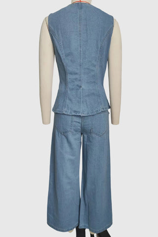 Sleeveless Button-Front Vest Set