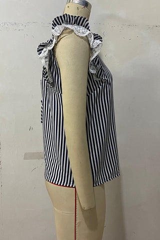 Striped Ruffle Sleeve Tank Top