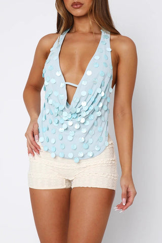 Sequin Draped Halter Tank