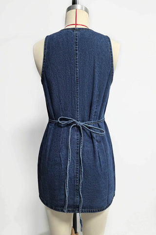 Button-Front Denim Mini Dress