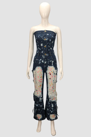 Strapless Paint-Splatter Jumpsuit