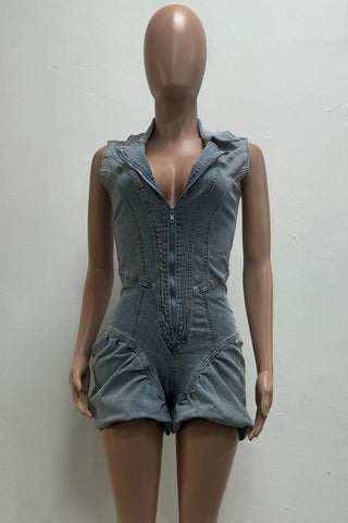 Chic Denim Zip-Up Romper