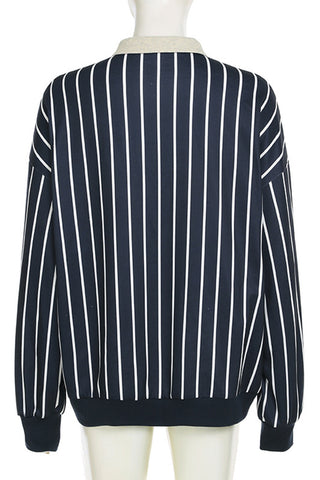 Striped Long-Sleeve Polo Top
