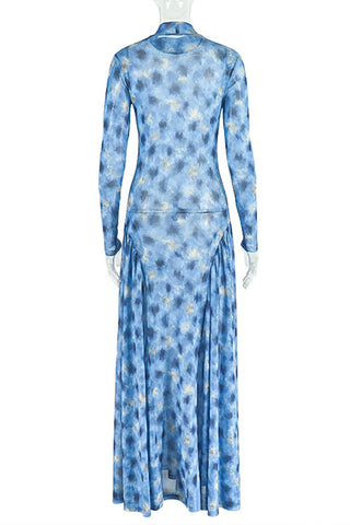 Long-Sleeve Printed Maxi Dress