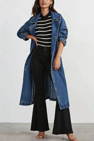 Waist-Tie Denim Trench Coat