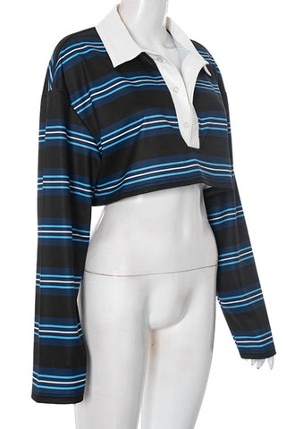 Striped Cropped Polo Shirt