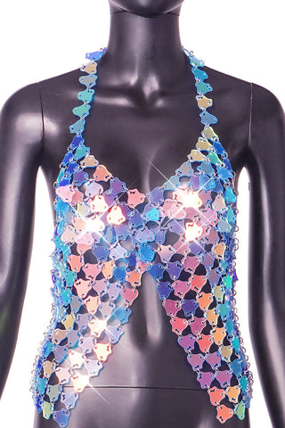 Iridescent Sequin Halter Tank Top