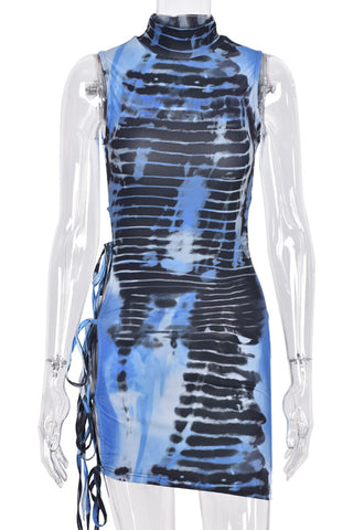 Swirled Pattern Mock Neck Mini Dress