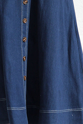 Button-Front Denim Midi Dress