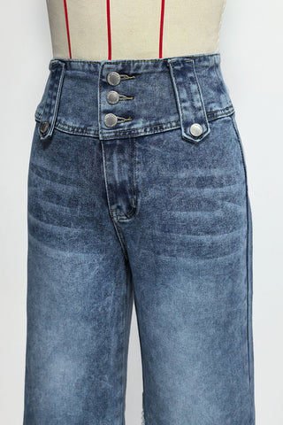Button-Front Wide Leg Denim Pants