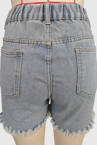 Fringe Accent Denim Shorts