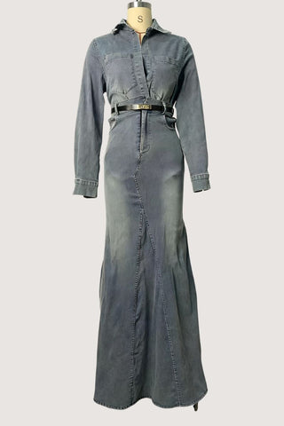 Button-Up Denim Skirt Set