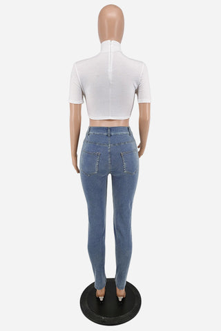 Lace-Up Cutout Straight Jeans