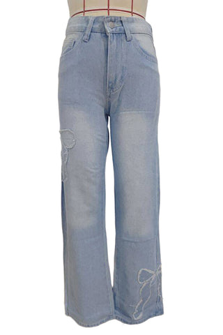 Wide-Leg Straight Jeans with Unique Detailing