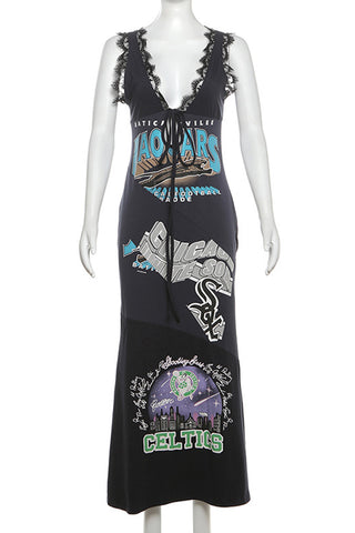 Graphic Patchwork Sleeveless Casual Dress