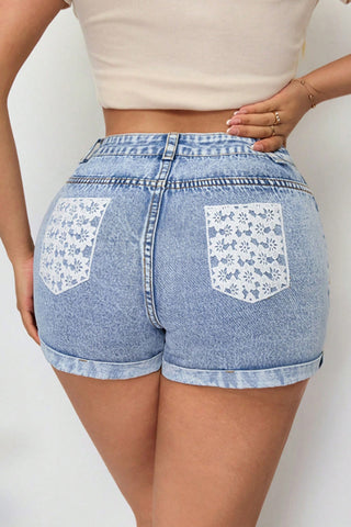 High-Waist Rolled Hem Jean Shorts