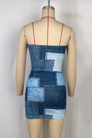 Strapless Patchwork Mini Dress